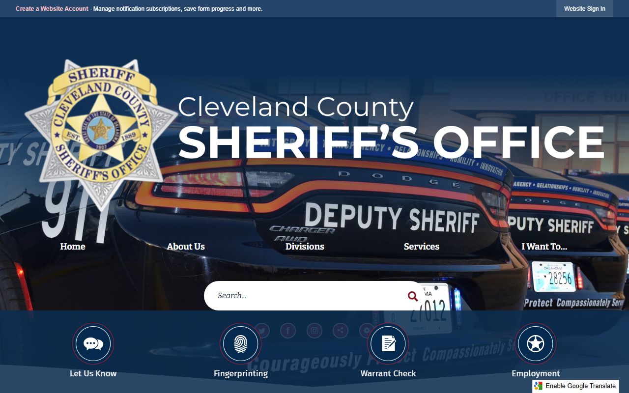 Cleveland County Detention Center page with inmate search and records links