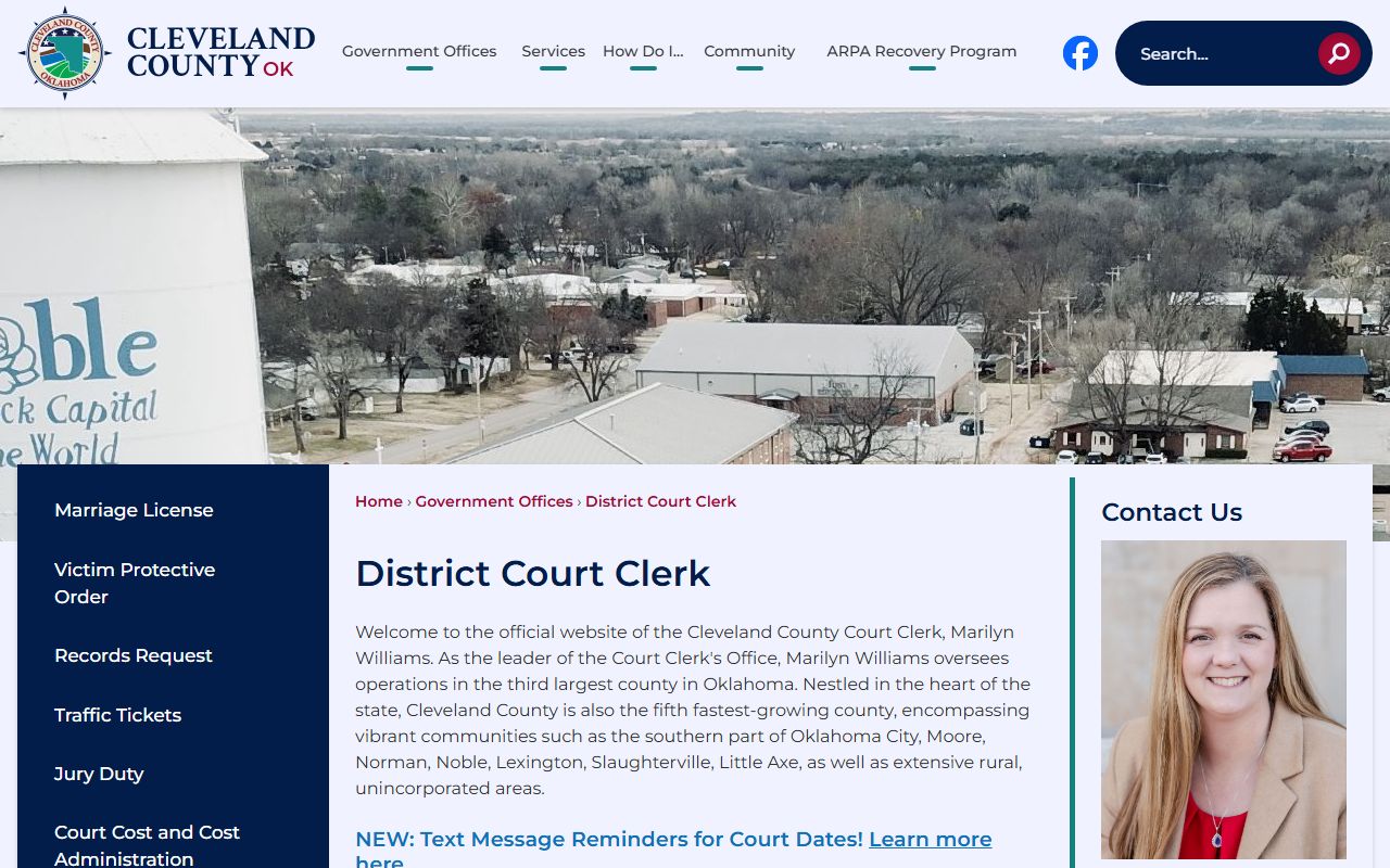 Cleveland County District Court Clerk page with court records duties