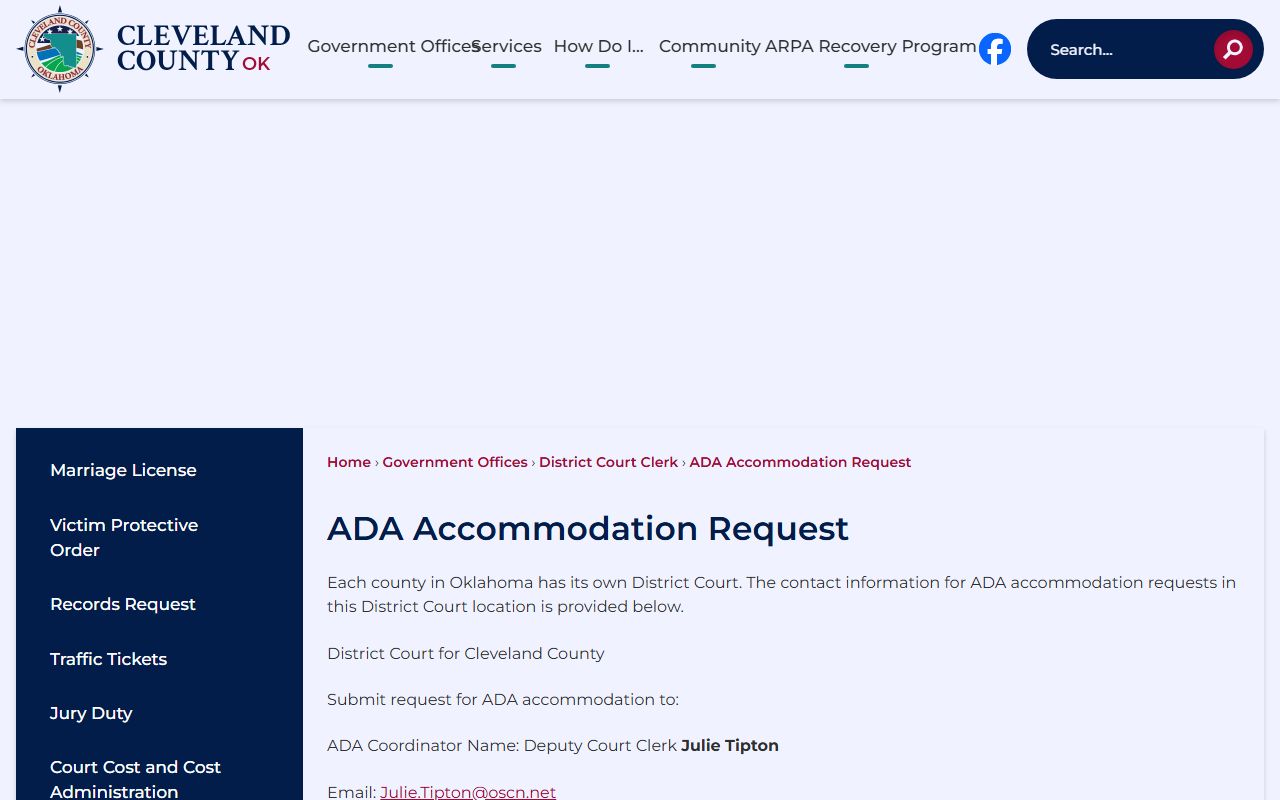 Cleveland County District Court ADA accommodation request for court records access