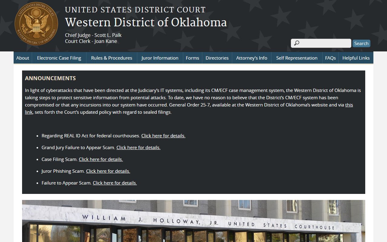 U.S. District Court Western District of Oklahoma for Cleveland County federal cases