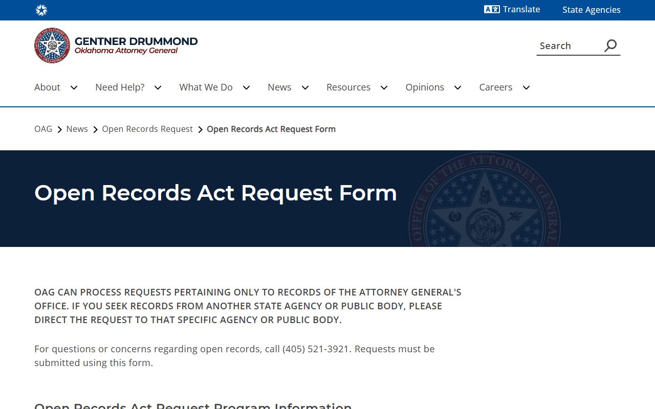 Oklahoma Attorney General open records request for Cleveland County public records