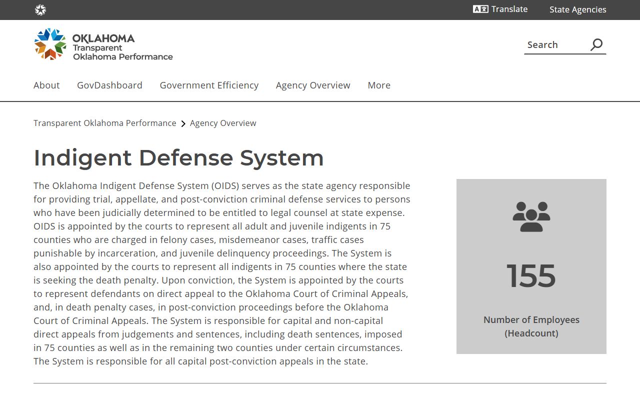 OIDS state agency profile relevant to Cleveland County self-help