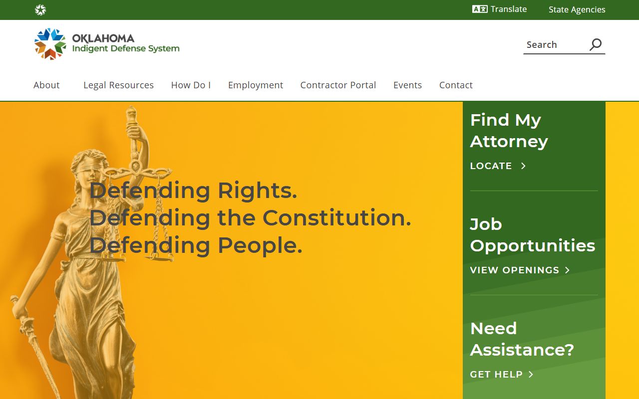 Oklahoma Indigent Defense System homepage for Cleveland County self-help